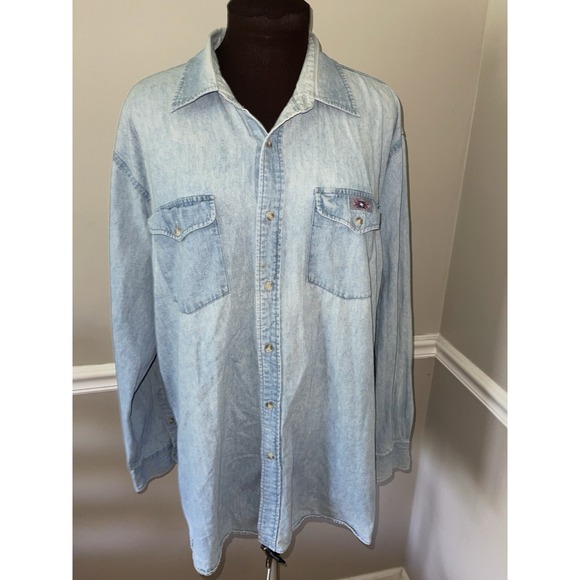 Vintage Corral West Ranchwear Western Aztec Denim Jean Shirt Southwest Mens XL - Picture 4 of 5